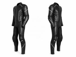 Traje de Motocicleta de Cuero de una Pieza con Detalles Reflectantes |   Negro Azul Marino |   Fabricante OEM ODM |   Diseño de Calidad Premium |   Carreras - Product Image 2