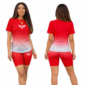 Conjunto de 2 piezas para mujer: camiseta degradada y pantalones cortos de ciclista, atuendo informal de verano para fitness, conjunto a juego, chándal para mujer - Product Image 3