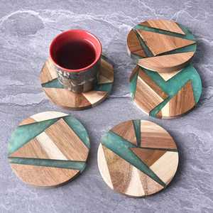 Classic Premium Solid Wood & Resin Eco-Friendly Customization Flower Resin <b>Coasters</b> Modern Geometric Design Table Mats & Pads - Product Image 3