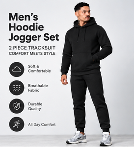 Conjunto Deportivo de 2 Piezas para Hombre, Sudadera con Capucha Negra y Pantalones Jogger, Traje Informal para Calle - Product Image 6