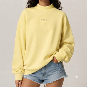 เสื้อสเวตเชิ้ตผู้หญิง แขนยาว คอเต่า สีเหลือง สไตล์สตรีทแวร์ ทรงโอเวอร์ไซส์ ผ้าฟลีซ ปักลายตัวอักษรด้านหน้า ถักทอจากผ้าฝ้าย 100% สำหรับฤดูใบไม้ร่วงและฤดูหนาว - Product Image 1