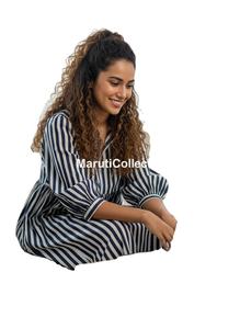 Wholesale Women Striped Cotton Dress | Bohemian Loose Fit Midi Dress with <b>Balloon</b> Sleeves | Summer Casual Wear OEM Supplier - Product Image 3