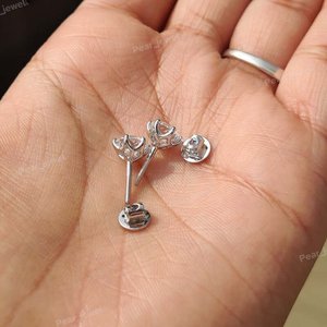 Pendientes de Diamantes Redondos con Corte Brillante, Plata 925, Engaste Hecho a Mano, Clásicos, para Compromiso, para Mujer - Product Image 6