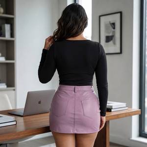 Handmade Lambskin Leather <b>Pencil</b> <b>Skirt</b>: Soft Knee-Length <b>Skirt</b> <b>with</b> <b>Slit</b> Luxury Outfit - Product Image 4