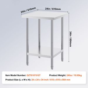 Tavolo da Preparazione in Acciaio Inox per Cucina Commerciale 24 X 24 X 34, Capacità di Carico 700 Libbre, 3 Altezze Regolabili - Product Image 3