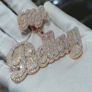 Rose Gold Plated 925 Silver Moissanite Iced Letter Pendant Necklace Personalized Alphabet Charm Unisex <b>Gift</b> for Party - Product Image 1