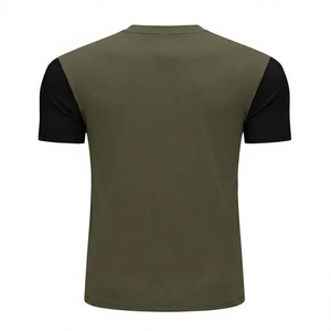 T-shirt Homme Bicolore Manches Contrastantes Vert Olive Épais Col Rond Ourlet Courbé Personnalisable Vêtement Vierge pour la Vente en Gros - Product Image 2