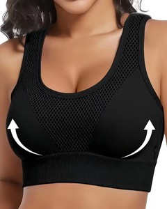 Women's Simple Racerback Sports Bra | Front High <b>Support</b> Eco-Friendly Breathable Mesh Gym Workout <b>Crop</b> <b>Top</b> | Polyamide Spandex - Product Image 1