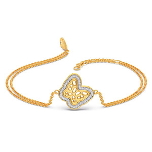 Bracelet papillon serti de diamants avec double chaîne en or jaune et motif ajouré artistique au centre - Product Image 2