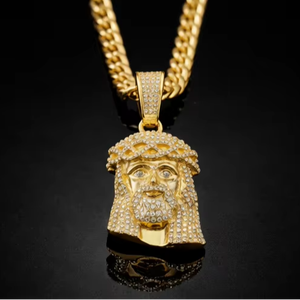 Premium Hip Hop Jesus Piece <b>Iced</b> Out Pendant Necklace with Rope <b>Chain</b> 10K 14K Gold Silver Statement Jewelry Gift - Product Image 1