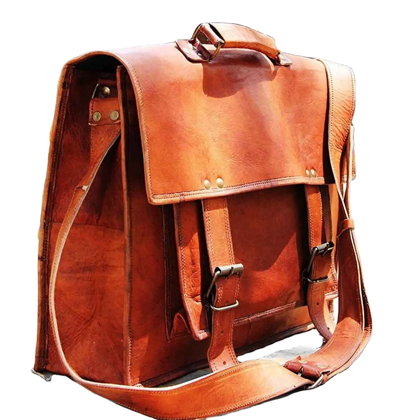 Unisex - Made for both Men & Women - Laptop Messenger / Satchel Bag - Soft Leather Vintage look Lightweight Shoulder Bag