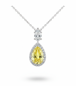 Collier pendentif en or 18 carats avec halo de diamants jaunes taille poire, bijoux de fiançailles de luxe pour femmes, diamants de laboratoire - Product Image 1