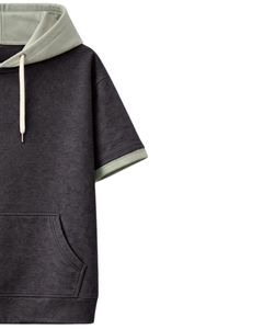 Sweat-shirt léger à manches courtes pour homme, en molleton de coton, couleur anthracite et sauge, avec poche kangourou, style streetwear décontracté, idéal pour l'été - Product Image 3