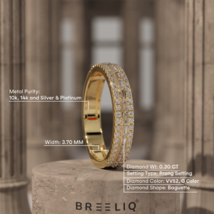 Triple Row <b>Diamond</b> <b>Ring</b> in 14K Gold Round & Baguette Lab Grown <b>Diamonds</b> Luxury Stackable Wedding Band - Product Image 2