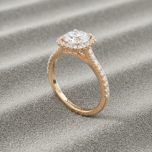 Cushion Outline Pav Diamond Halo Engagement <b>Ring</b> with Prong Setting Rose Gold Plated for Certified Luxury Design - Product Image 2