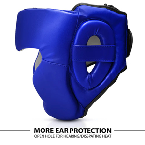 Protège-tête de boxe en cuir PU bleu avec fermeture auto-agrippante pour la protection de la tête des adultes unisexes - Product Image 2