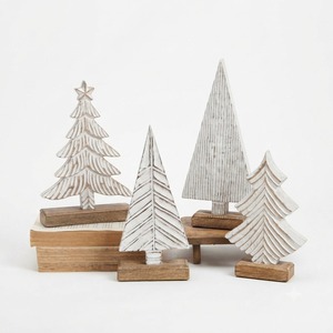 Vintage Distressed <b>White</b> Wooden <b>Christmas</b> <b>Tree</b> Set Hand Carved Rustic Tabletop Pine <b>Tree</b> Figurine Farmhouse Xmas <b>Decor</b> - Product Image 1