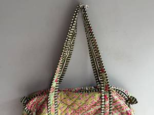 Sac fourre-tout en coton bohème à motif floral, design matelassé, poignées rayées, ouverture supérieure, usage quotidien, cadeau idéal pour elle - Product Image 3