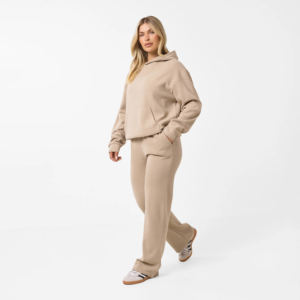 Conjunto de chándal casual de 2 piezas para mujer, color piel, lavado ácido, talla grande, precio mayorista, OEM, pantalones anchos abiertos - Product Image 3