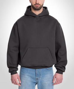 Sweat-shirts personnalisés OEM pour hommes, 380 GSM, épais, 100% coton, logo streetwear, coupe ample, à carreaux, sans doublure, avec poches kangourou, coupe carrée - Product Image 2