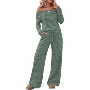 SPINE CRAFT Conjunto de Dos Piezas de Punto Casual para Mujer, Cárdigan y Pantalones Anchos de Punto, Color Sólido, para Primavera y Otoño - Product Image 1