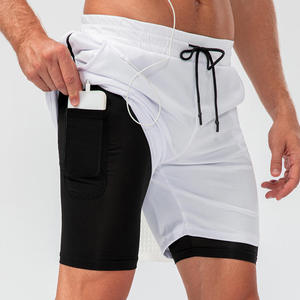 Shorts de sport double couche personnalisés en gros OEM vierges 2-en-1 Fournisseur en vrac Fabricant de vêtements de sport 100% polyester pour hommes - Product Image 2