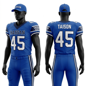 Uniforme de Fútbol Americano para Hombre, 280 GSM, Poliéster y Spandex Premium, Transpirable, Conjunto Azul, Diseño de Panel Personalizado con Prensado Térmico - Product Image 4