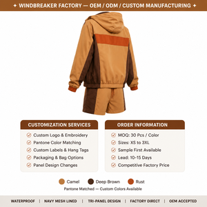 Conjunto de Chaqueta Cortavientos de 2 Piezas Personalizado OEM para Mujer, Tejido Transpirable Ripstop, Ribete en Contraste, Impermeable, Ecológico, Deportivo - Product Image 5