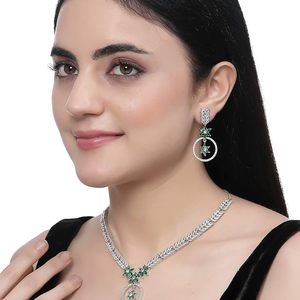 Conjunto de Collar y Pendientes de Flor Chapados en Oro con Circones, Joyería Clásica de Boda para Mujer, Imitación de Perlas y Piedra Azul, Conjuntos de Joyería de Aleación - Product Image 3