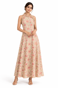 Boho Floral Hand Block Print Dress Sleeveless Ruffle Neck A Line Cotton Maxi Gown Women Casual Summer Handmade Outfit Piece - Product Image 2