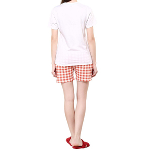 Women's <b>2</b> <b>Piece</b> Shorts <b>Set</b> <b>White</b> Cartoon Moon Elephant Printed Red Checkered Shorts 100% Cotton Breathable Casual Spring Summer - Product Image 3