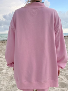Custom Logo Front Letter Women's Mockneck Streetwear Fleece Casual Oversized Long Sleeve Breathable Embroidered Print Pullover - Product Image 3