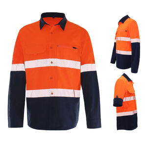 เสื้อทำงานแขนยาวแบบสะท้อนแสงสำหรับผู้ชาย สีส้มกรมท่า มีแถบสะท้อนแสง ระบายอากาศได้ดี ผลิตจากโพลีเอสเตอร์ทอ ใช้เป็นชุดยูนิฟอร์มนิรภัยแบบลำลอง - Product Image 2
