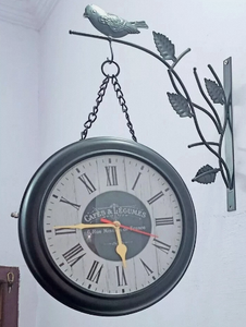 Brass Hanging Wall <b>Clock</b> Antique Style Analog Round <b>Battery</b> Powered Silent Waterproof for Hotel Cafe Living Room - Product Image 3
