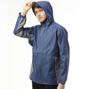 Chaqueta Impermeable con Capucha para Hombre, Color Sólido, Informal, para Otoño, Ligera, con Cierre de Cremallera Frontal, Azul - Product Image 3