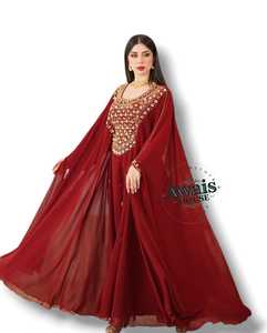 Women's Maroon Embroidered Abaya Floor Length Long Sleeve Floral Pattern Elegant Wedding Dress India Pakistan Style - Product Image 3