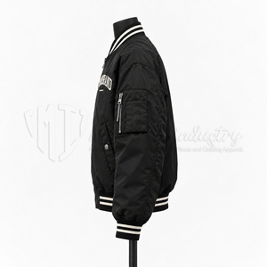 Blouson bomber noir pour homme, style varsity, streetwear, décontracté, fermeture éclair, logo personnalisé, vente en gros - Product Image 5