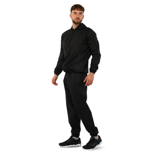 Combinaison de sauna noire à capuche pour homme en polyester avec fermeture éclair, ensemble complet, tenue d'entraînement toutes saisons - Product Image 4