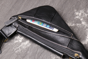 Men's Vintage Style Genuine Leather Sling Bag Crossbody Chest Shoulder Bag for Casual Travel and Work. - Product Image 3