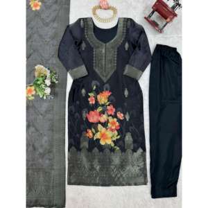 Beautiful Jacquard Work & Digital Print Top Pants Dupatta Suit Set para mujer - Product Image 4