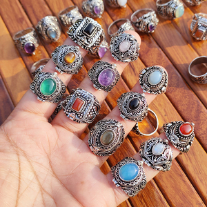 Antique Style Silver Plated <b>Rings</b> Mixed Gemstone <b>Rings</b> Adjustable Statement Jewelry Wholesale Lot for Women & Men - Product Image 4
