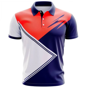 Polo à manches courtes pour homme, imprimé géométrique, rouge, bleu, blanc, couleurs contrastées, séchage rapide, tricoté en polyester, sportif, coupe classique - Product Image 1