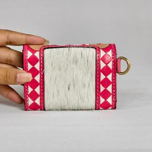 Cartera de cuero genuino rosa con cierre a presión y forro de tela, tarjetero de moda para mujer, estilo corto multifuncional - Product Image 3