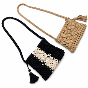 Bolsos de Macramé de Algodón de Doble Color con Diseño de Nudos Hechos a Mano, Cierre Abierto, Plegables, Aspecto Elegante, Duraderos, Funcionalidad Diaria - Product Image 1