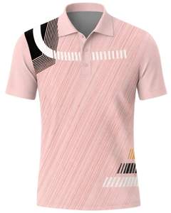 Polo personnalisé pour homme rose et noir à manches courtes, imprimé graphique, respirant, en polyester, pour le sport, le golf, les entraînements et les occasions décontractées - Product Image 1
