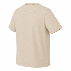 T-shirt personnalisé en coton crème à col ras du cou avec passepoil contrastant, détails minimalistes, manches courtes, vêtements décontractés pour hommes, fournisseur en gros - Product Image 4
