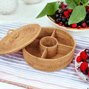 Rattan Woven Handcrafted Modern Snacks Candy Tray Lid Nuts Dried Fruit Divider <b>Box</b> 200mL Capacity Bright Home Decor Housewarming - Product Image 2