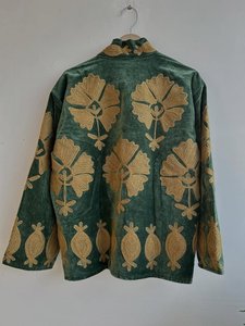Veste vintage en velours à col mandarin unisexe, veste brodée en velours Suzani, motif floral, kimono d'hiver en coton - Product Image 2