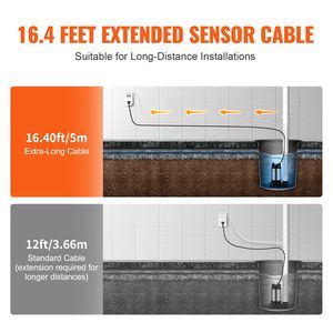 Bomba de sumidero extendida para interiores/exteriores de 16.4 pies con alarma de nivel de líquido dual alto/bajo y sonido de 85dB para tanques sépticos con nivel de agua alto - Product Image 6