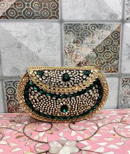 Hermoso bolso de mano de resina Kundan con borde de metal para mujer, ideal para fiestas nocturnas, de f s - Product Image 2